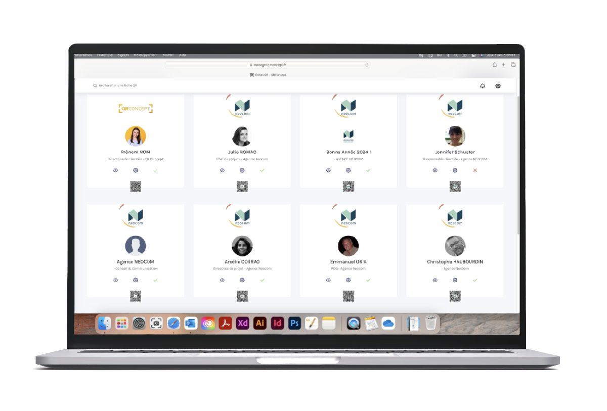 Gestion profils équipe QR Concept - Carte visite digitale NFC avec QR code personnalisé pour chaque collaborateur et mini-site professionnel